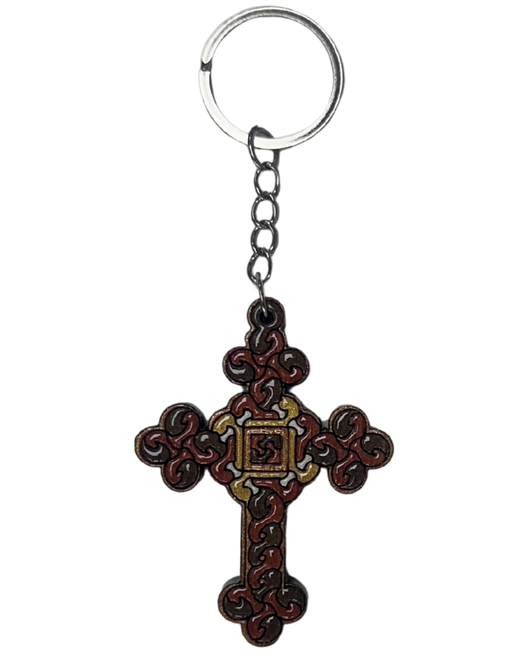 Handmade Wooden Cross Keychain Style 11
