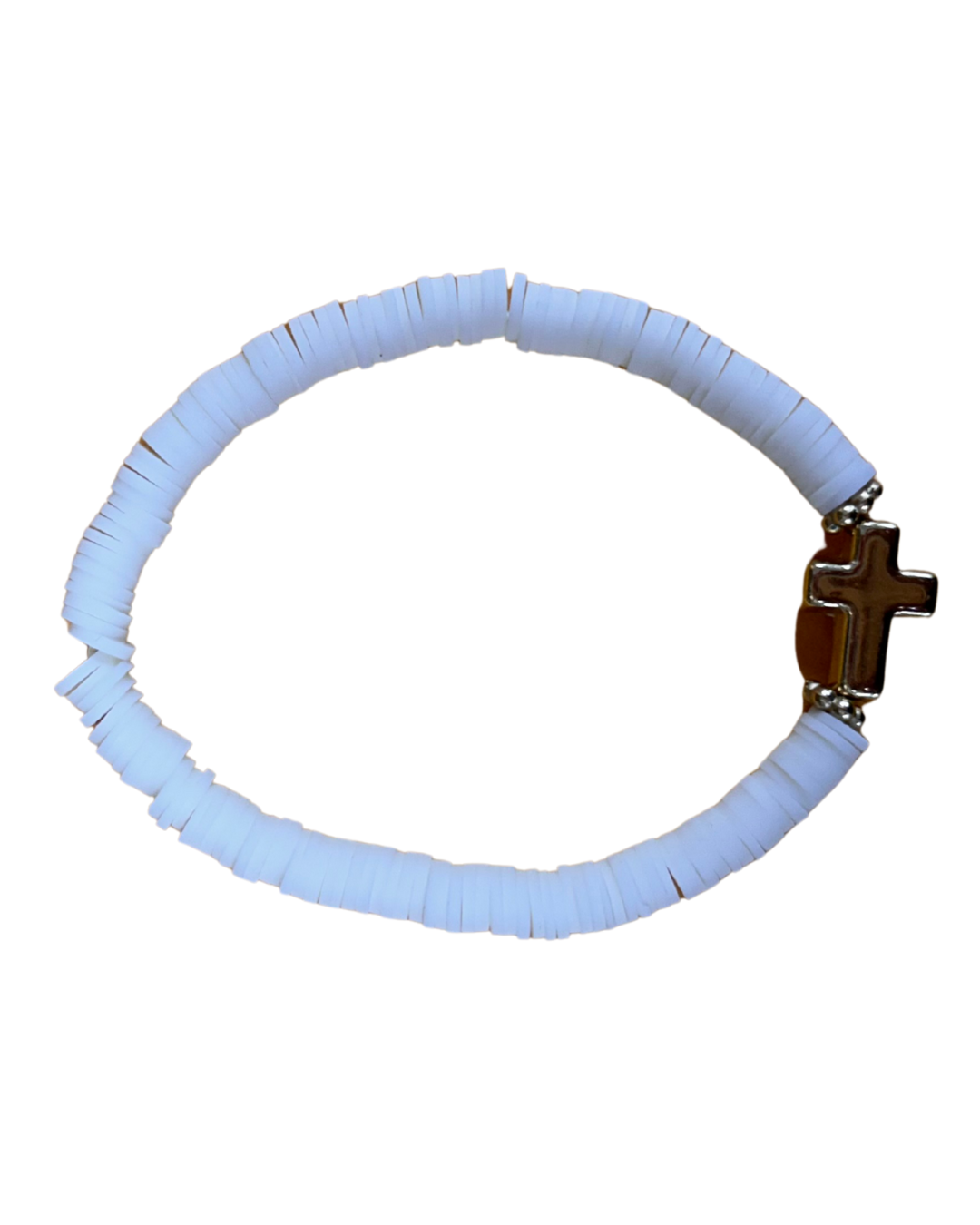 Cross heishi disc bracelet