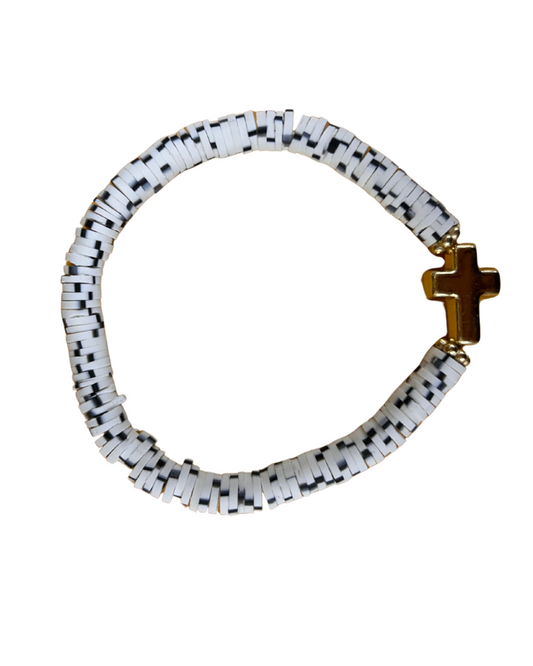 Cross heishi disc bracelet
