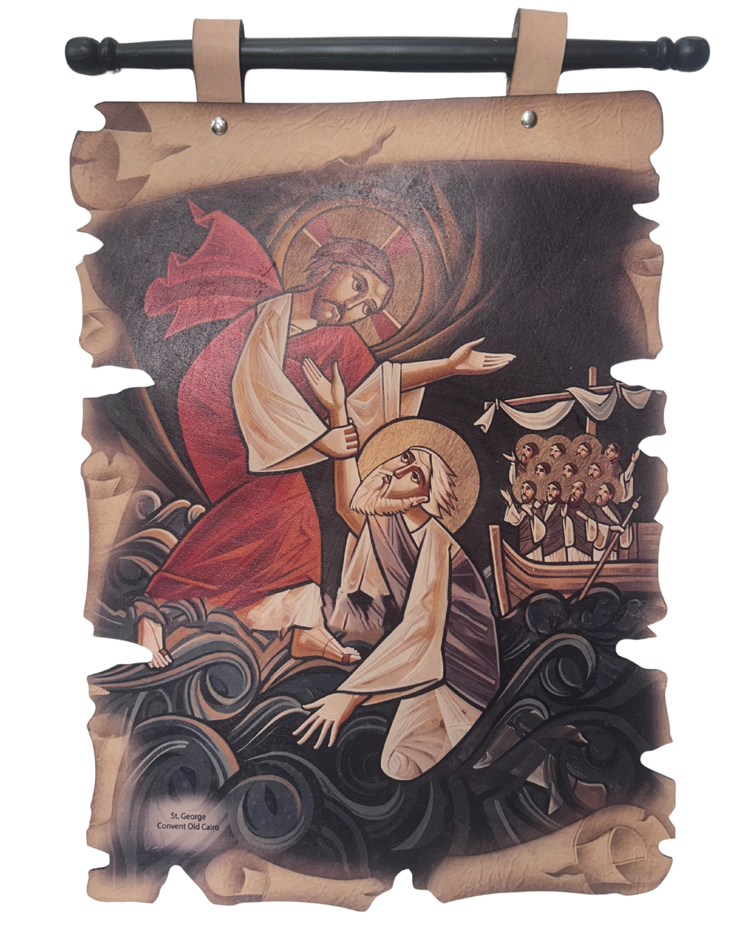 Jesus helping Peter from drowning- Genuine Leather