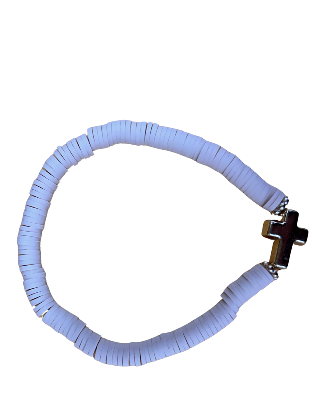 Cross heishi disc bracelet