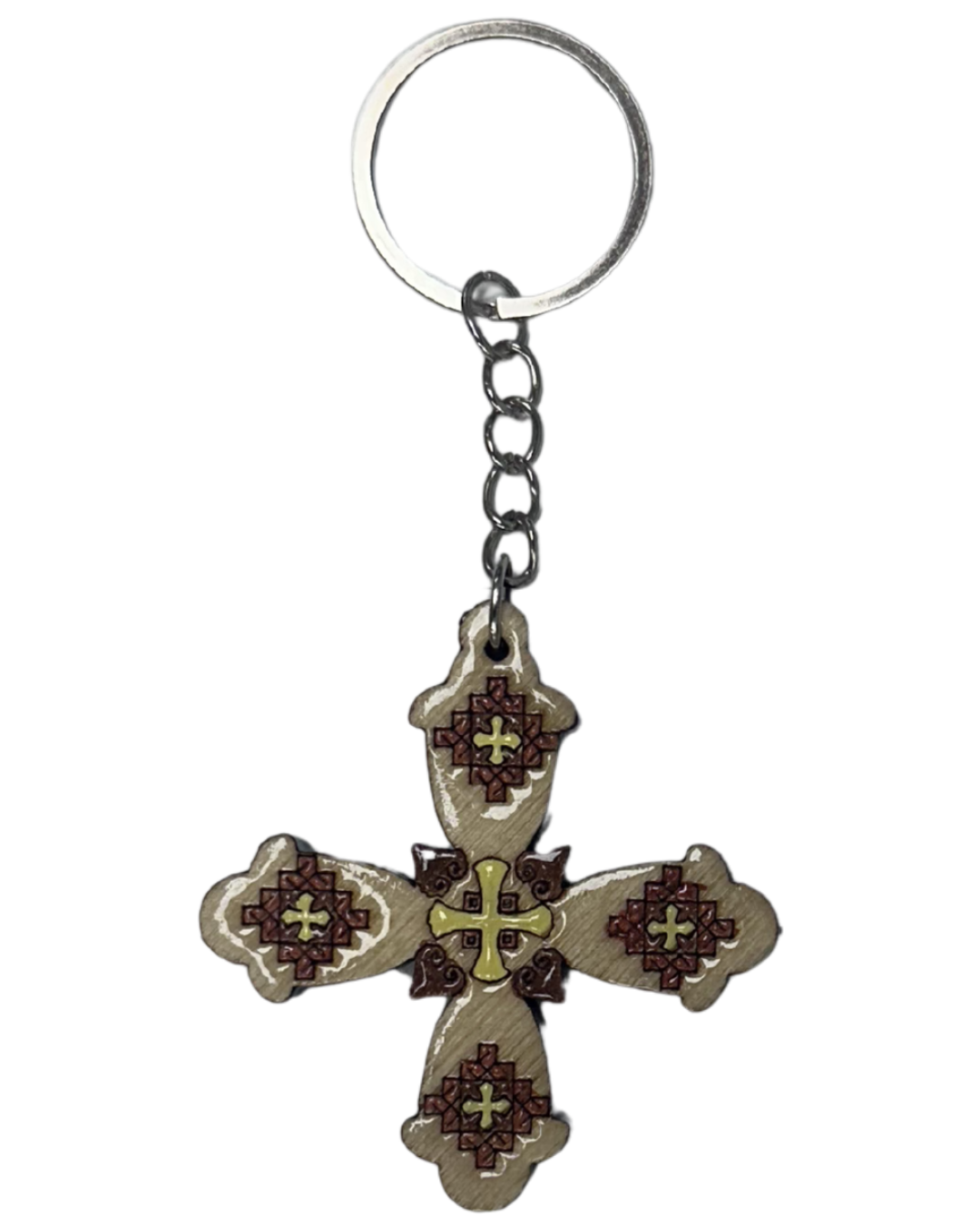 Handmade Wooden Cross Keychain Style 9