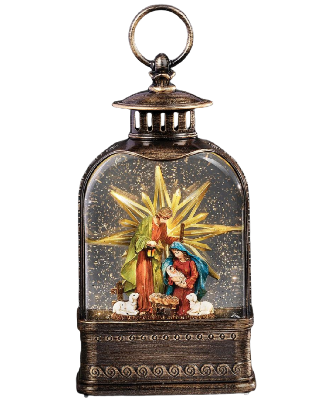 Lighted Swirl Lantern with Holy Family and Star
