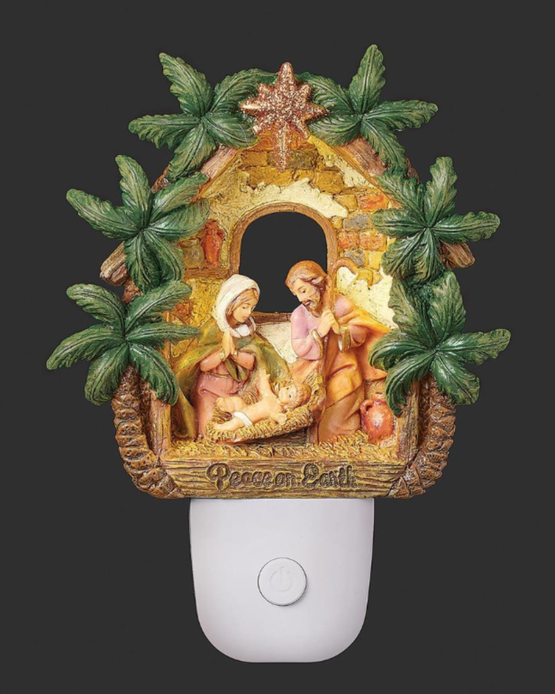 Holy Family Night Light Stable with Palm trees