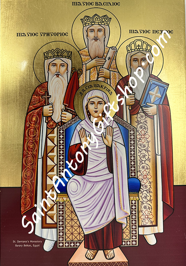 Coptic Icon of Saint Macrina, Saint Basil, Saint Gregory, and Saint Peter