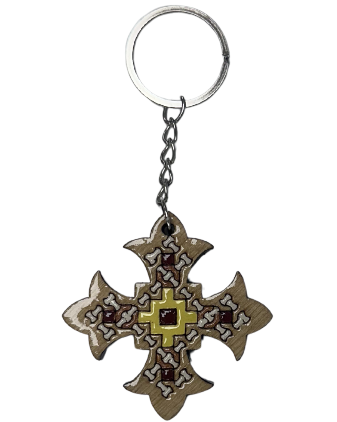 Handmade Wooden Cross Keychain Style 12