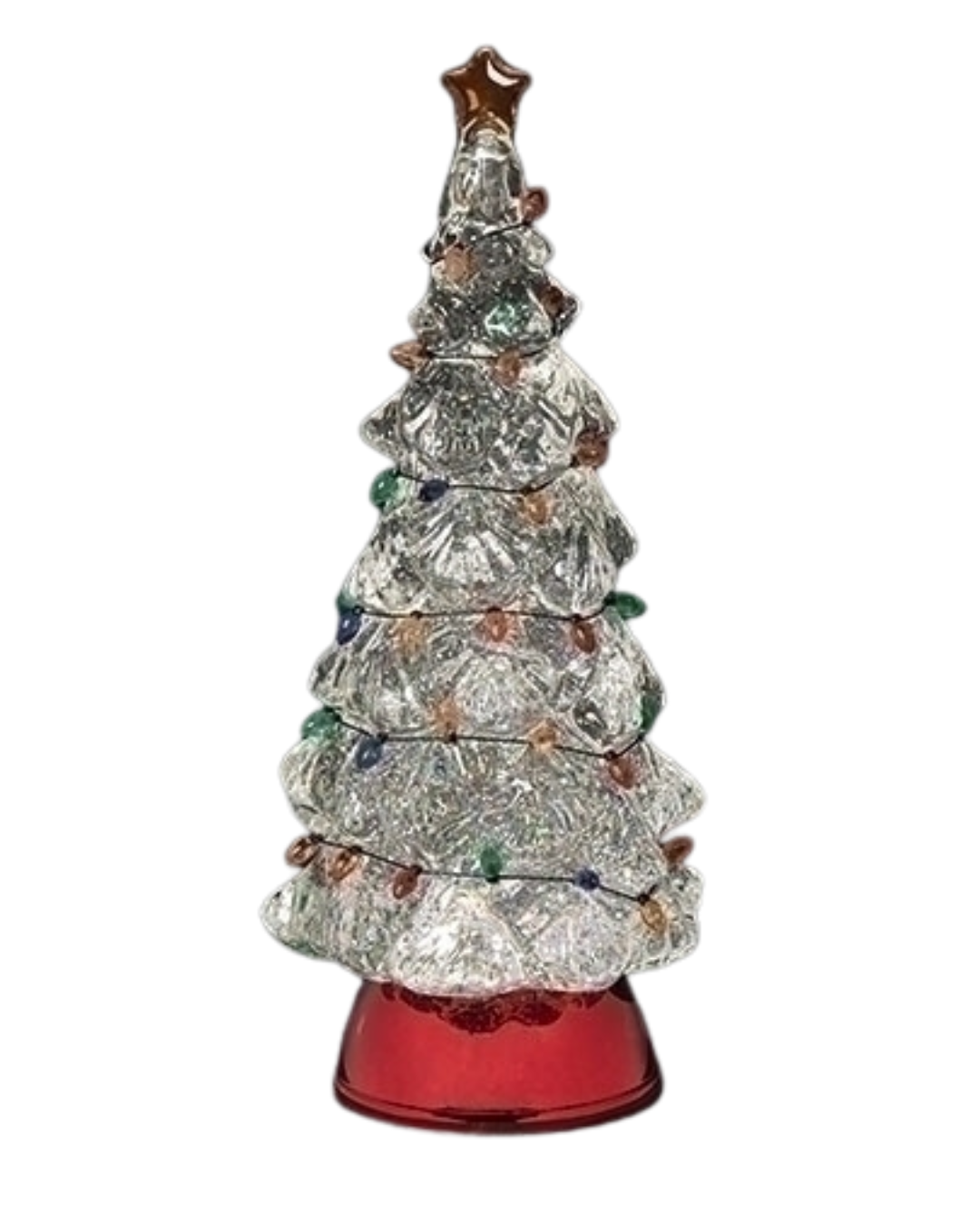 LIGHTED SWIRL TREE WITH STRING BULBS AND RED BASE