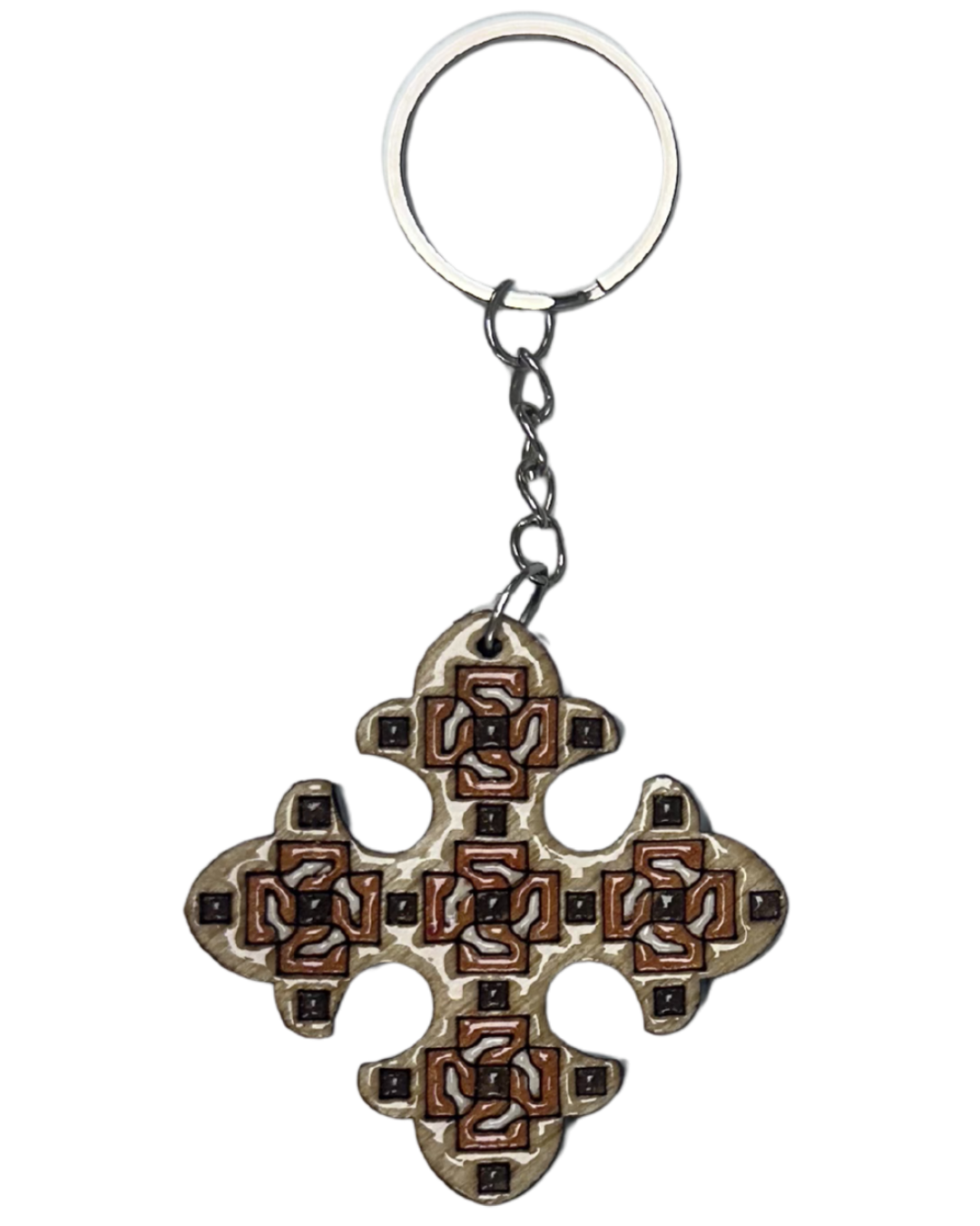 Handmade Wooden Cross Keychain Style 13
