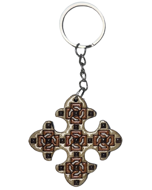 Handmade Wooden Cross Keychain Style 13