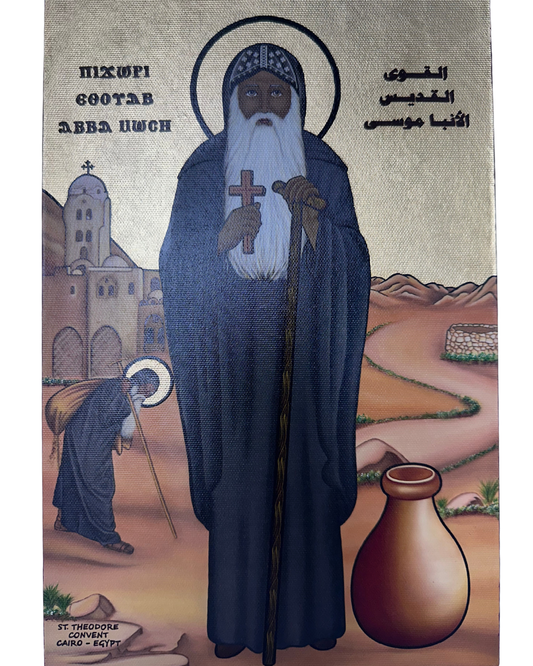 Handmade Coptic Icon of St. Moses the Strong