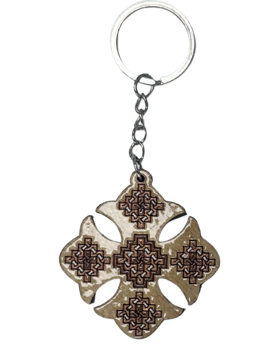 Handmade Wooden Cross Keychain Style 14