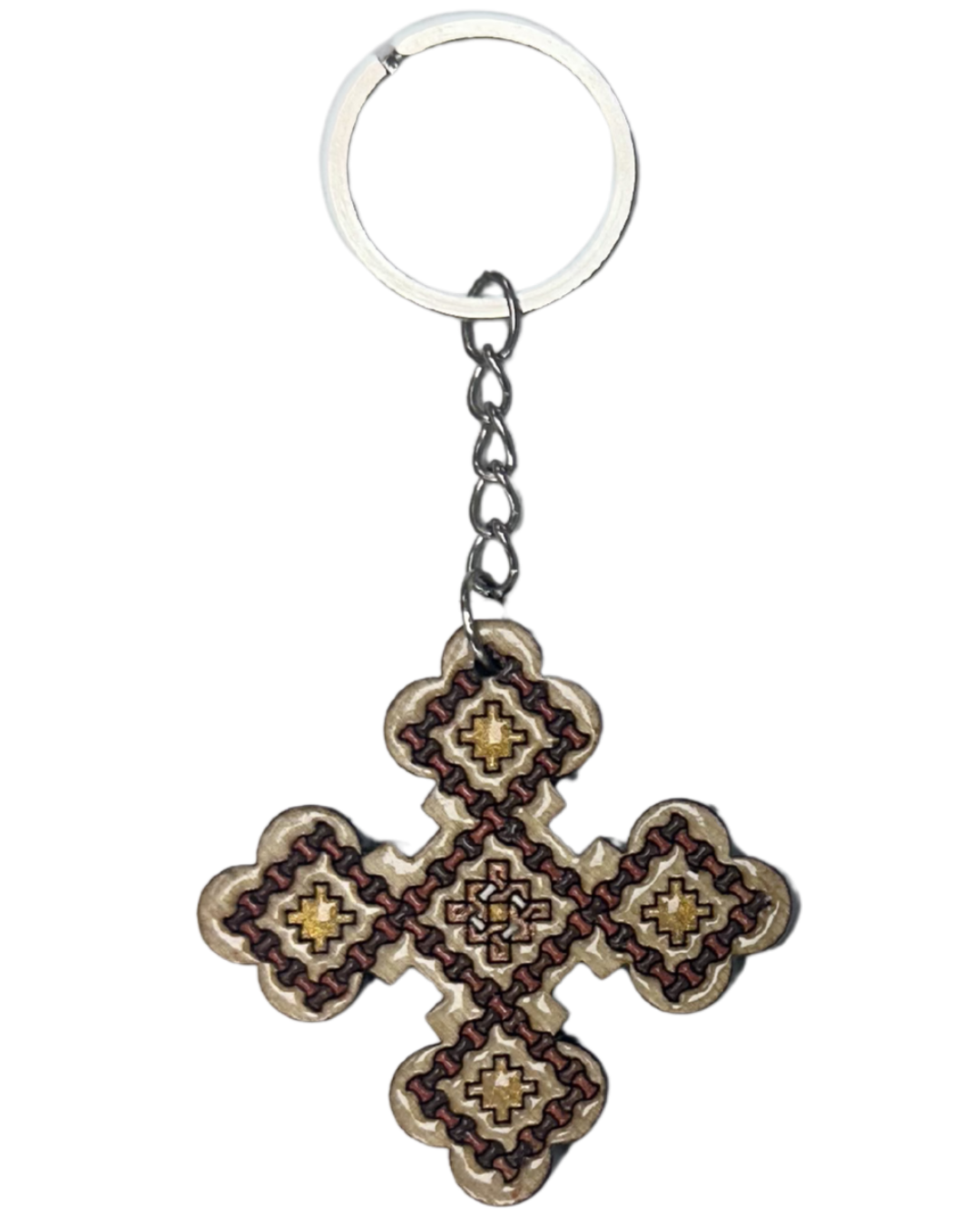 Handmade Wooden Cross Keychain Style 15