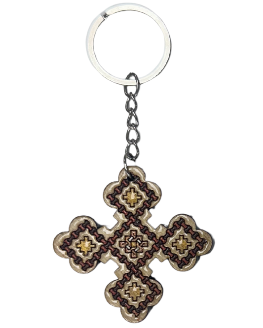 Handmade Wooden Cross Keychain Style 15