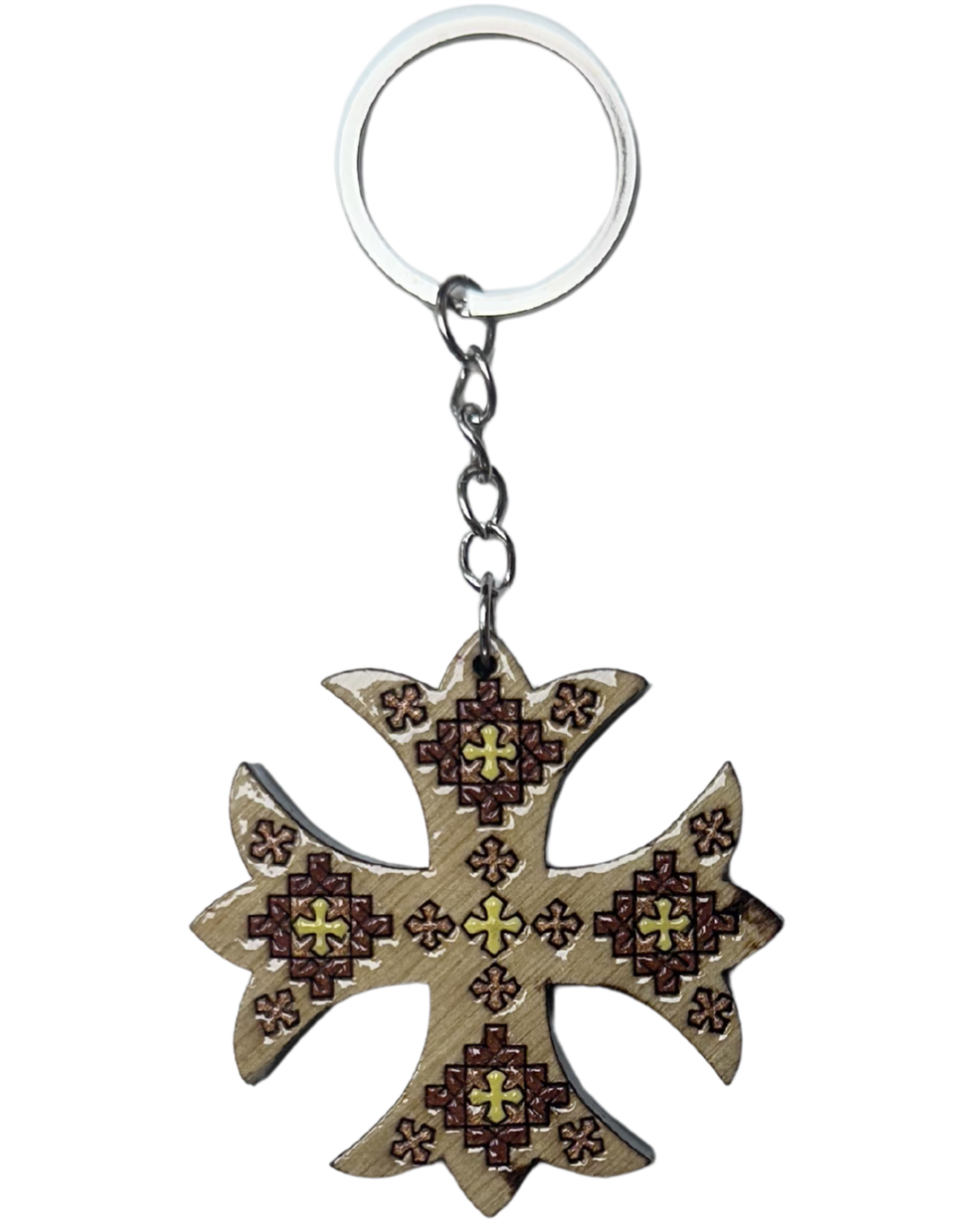 Handmade Wooden Cross Keychain Style 16