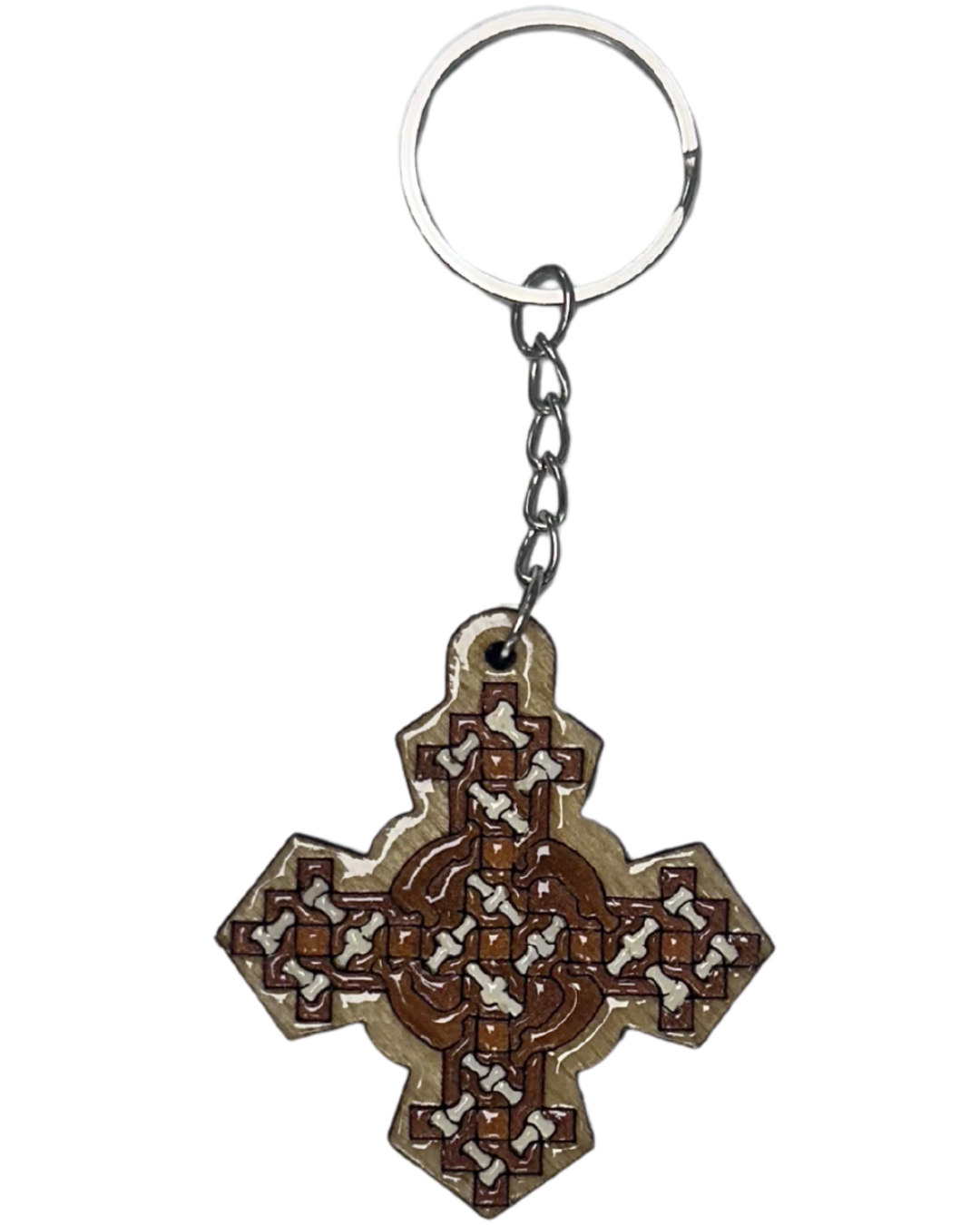 Handmade Wooden Cross Keychain Style 3