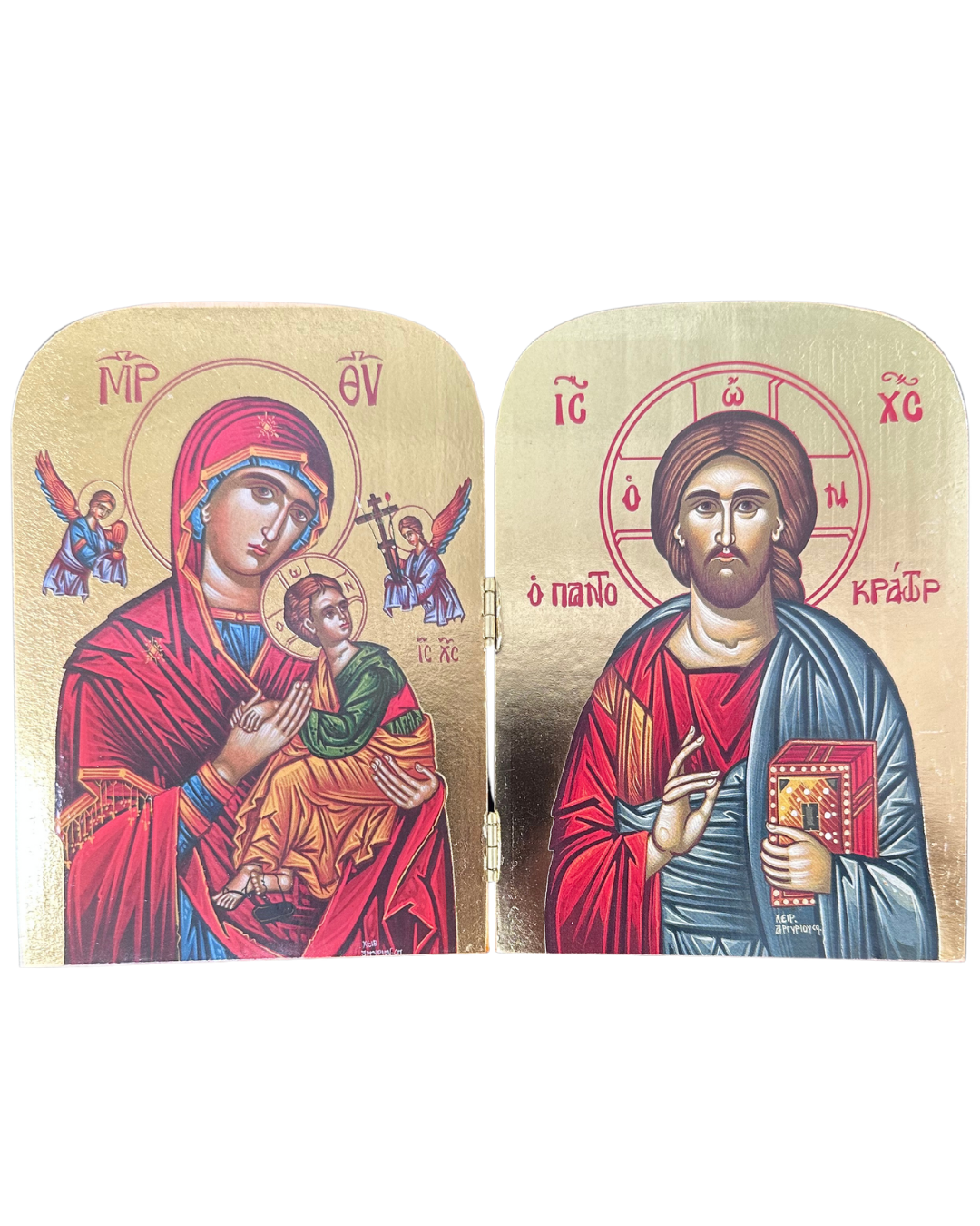 Greek Icon St. Mary and Christ Pantocrator diptych style 1