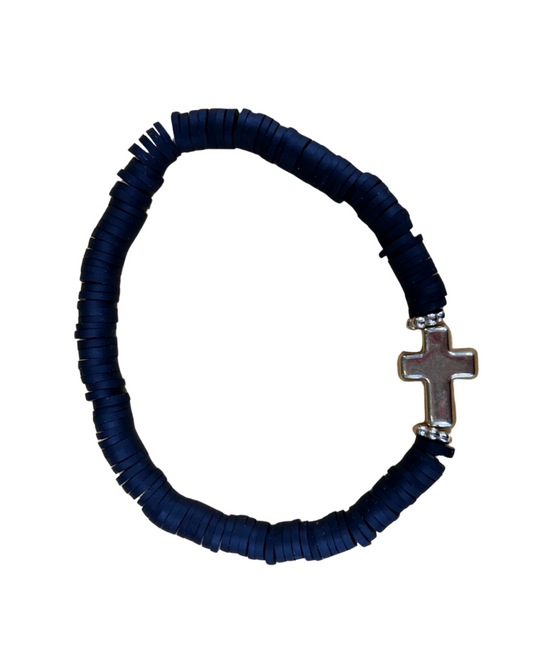 Cross heishi disc bracelet