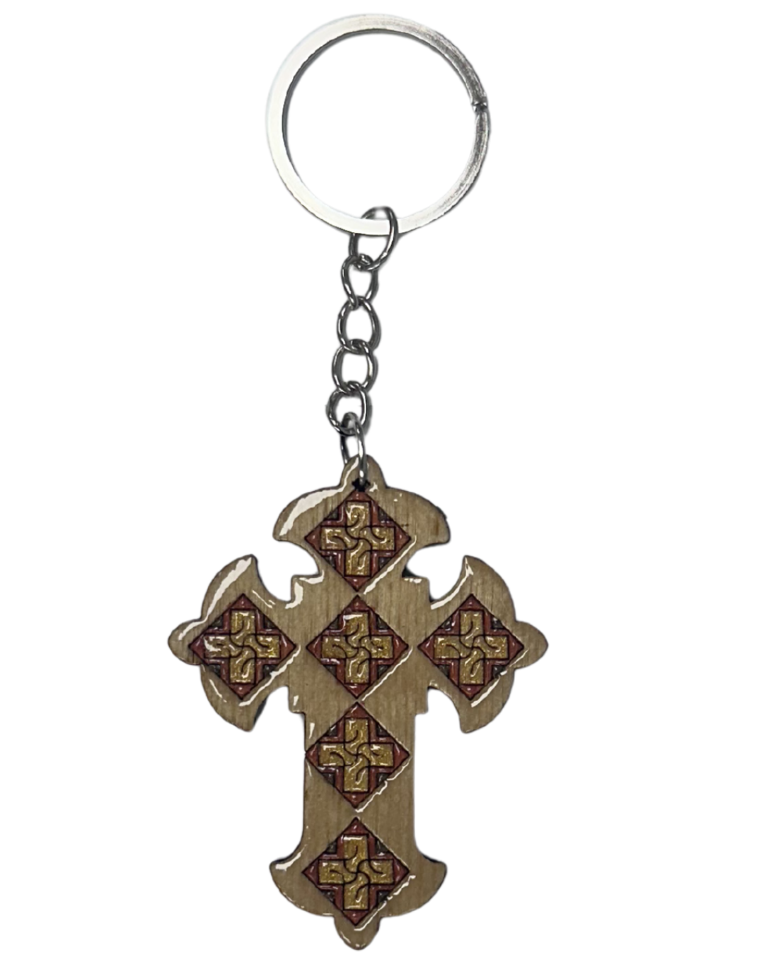 Handmade Wooden Cross Keychain Style 4