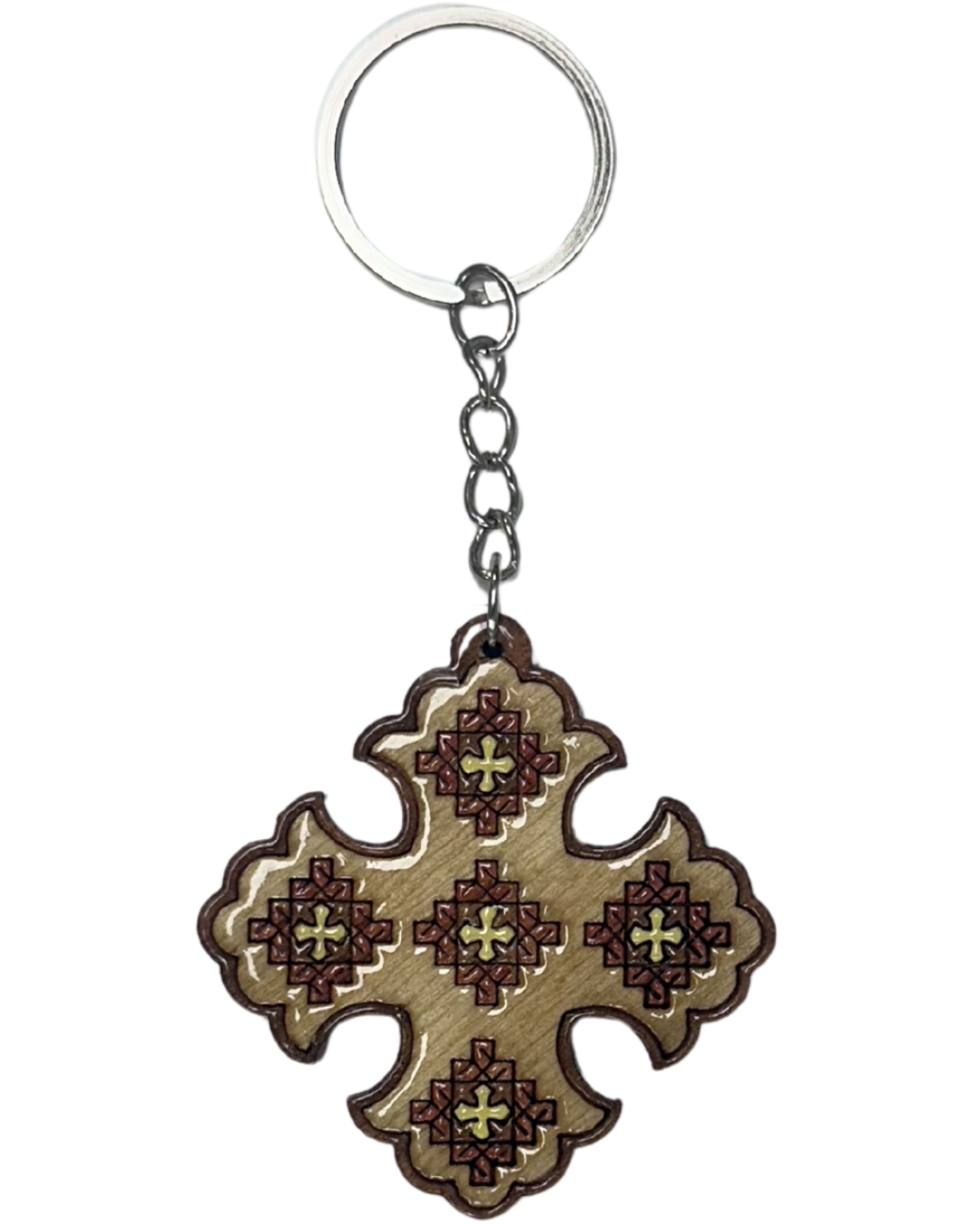 Handmade Wooden Cross Keychain Style 5