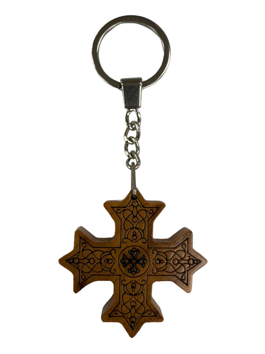 Wooden Coptic Cross Keychain