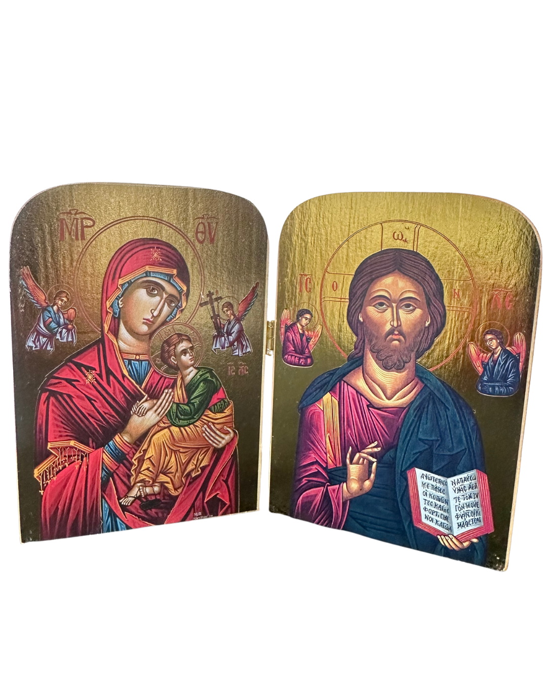 Greek Icon St. Mary and Christ Pantocrator diptych style 2