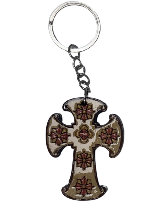 Handmade Wooden Cross Keychain Style 6