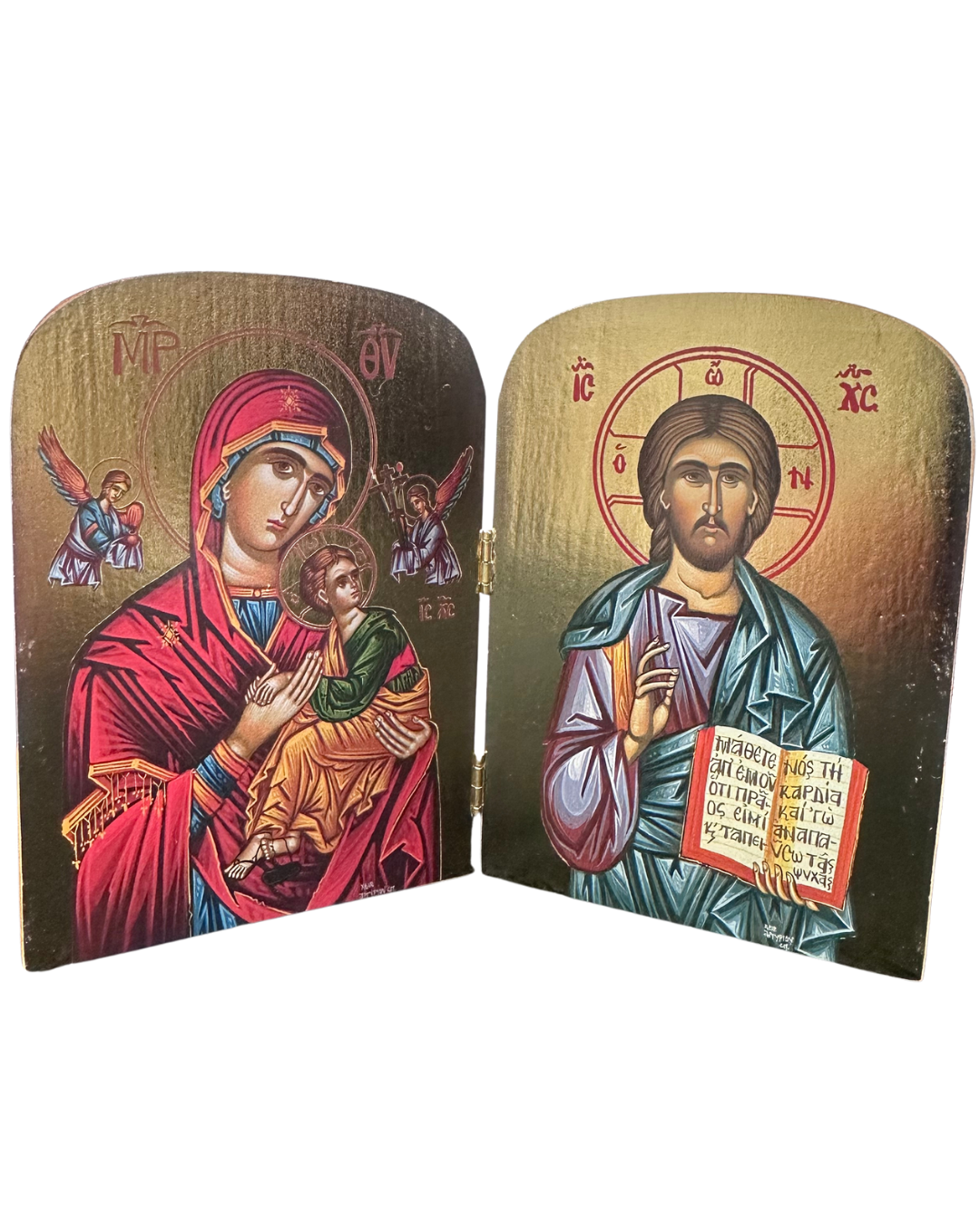 Greek Icon St. Mary and Christ Pantocrator diptych style 3