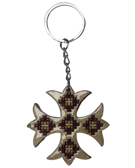 Handmade Wooden Cross Keychain Style 7
