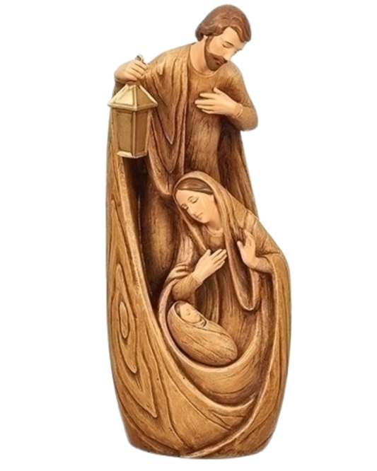 WOOD CARVED HOLY FAMILY WOOD LOOK