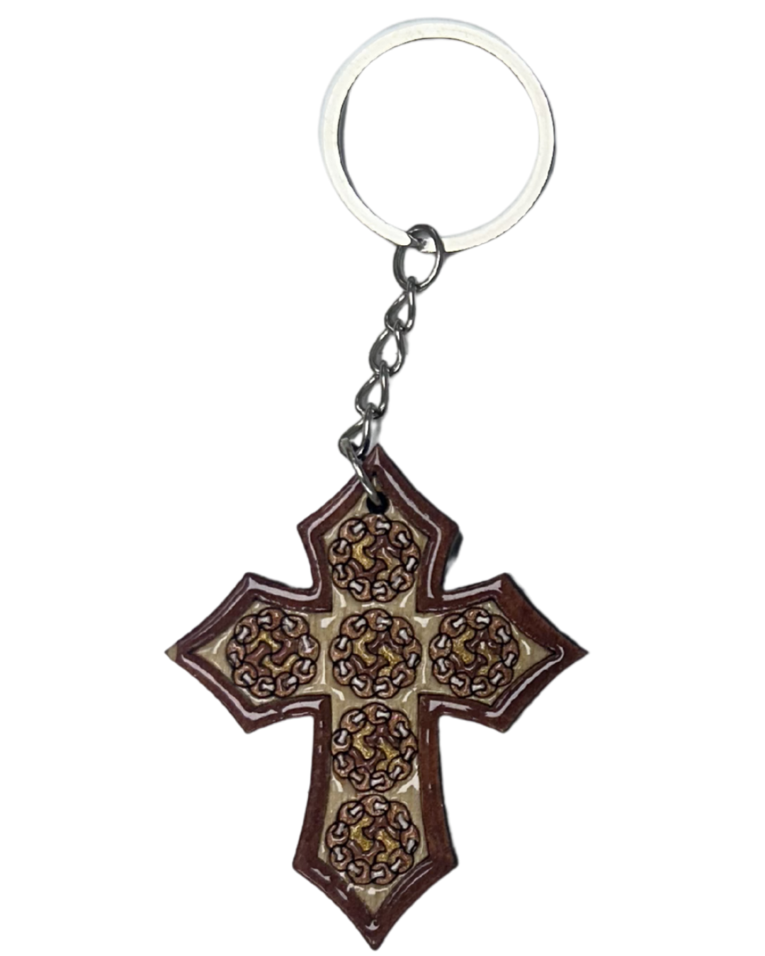 Handmade Wooden Cross Keychain Style 8
