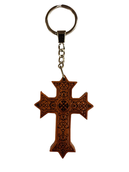 Wooden Coptic Cross Keychain Style 2