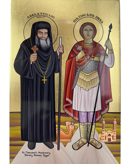 Coptic Icon of Saint Mina and Pope Kyrillos