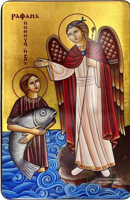 Coptic Icon of Tobias & Archangel Raphael Style I