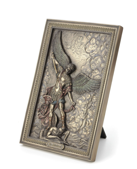 Saint Michael Tramples Demon Wall Plaque With Stand