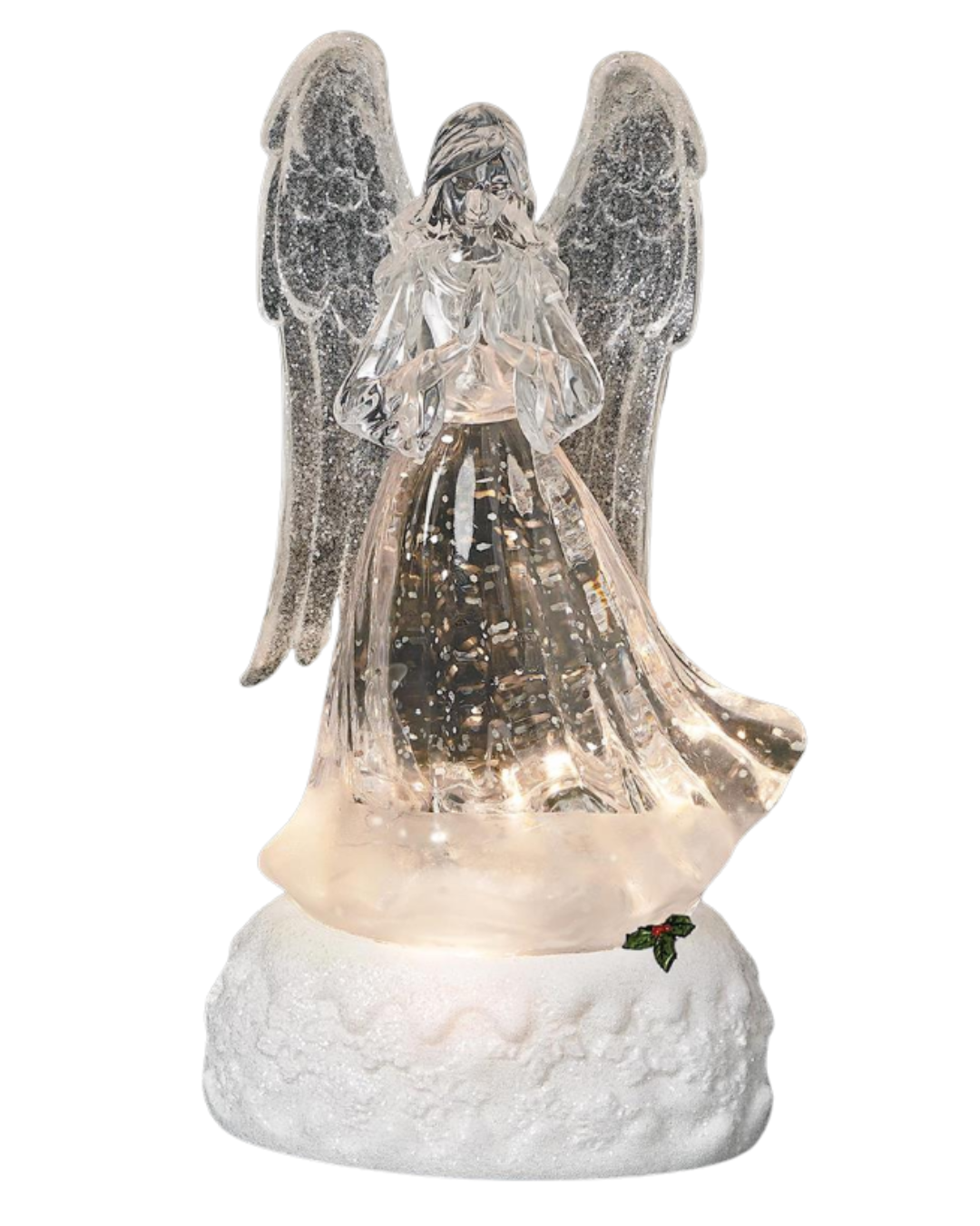 Lighted Swirl Mini Angel with Snow Base