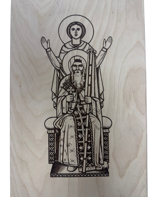 Pope Kyrollos and Saint Mina Wood Burning