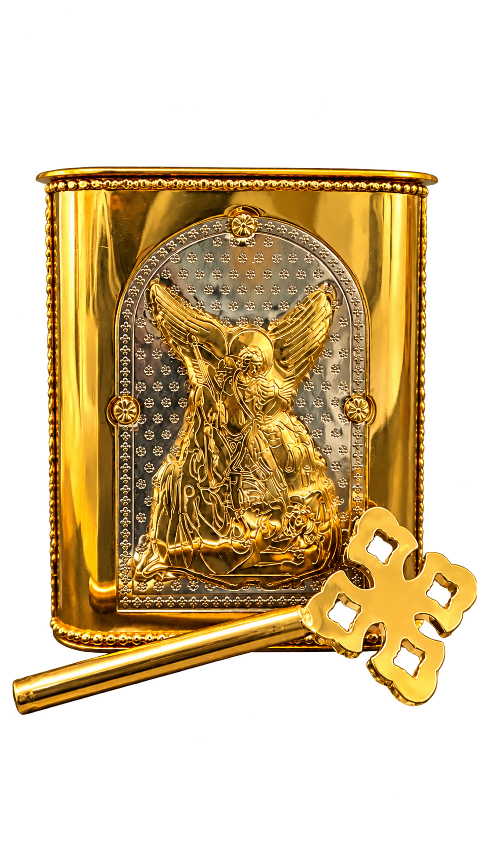 Archangel Michael altar Bible box and cross set on a transparent background