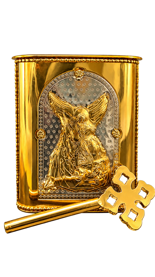 Archangel Michael altar Bible box and cross set on a transparent background