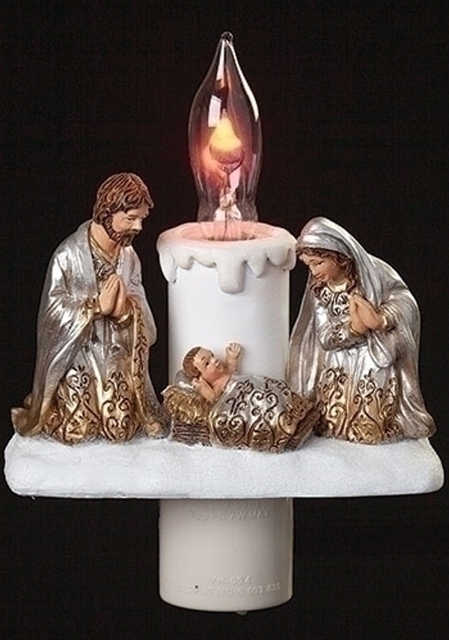 NIGHT LIGHT HOLY FAMILY GOLD, SILVER; SWIVEL PLUG