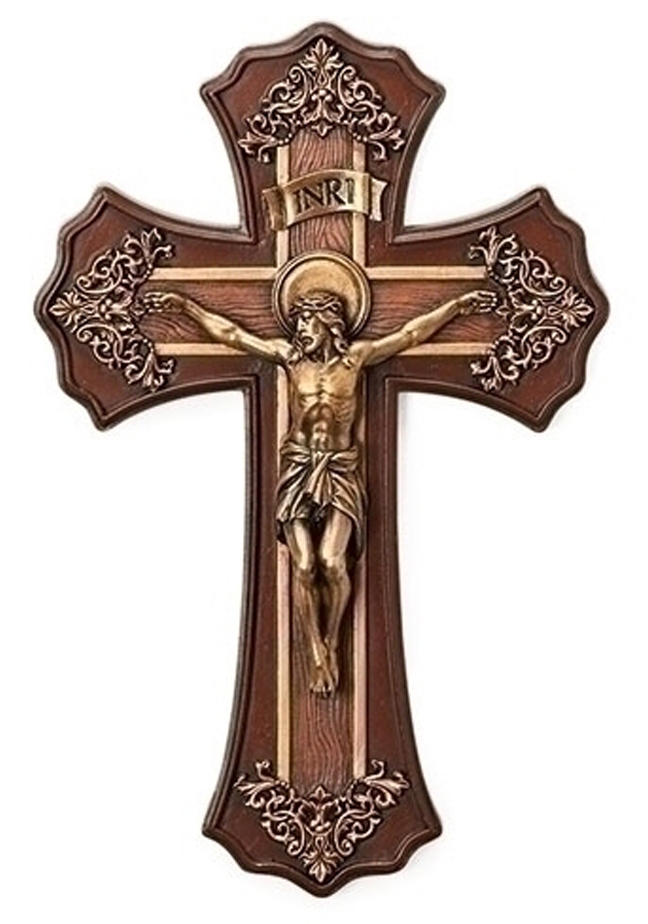 VICTORIAN OAK/GOLD STYLE CRUCIFIX