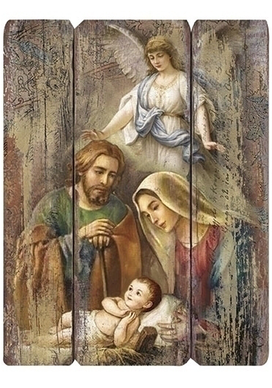 HOLY FAMILY WITH ANGEL DECORATIVE PANEL